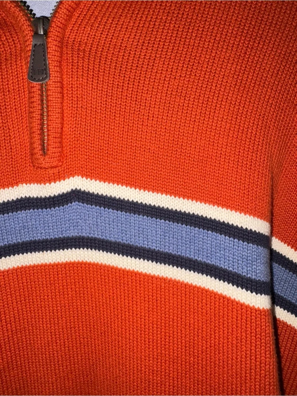 Vintage Tommy Hilfiger Knit Pullover Sweater Mens Med Blue Orange 1/4 Zip Preppy